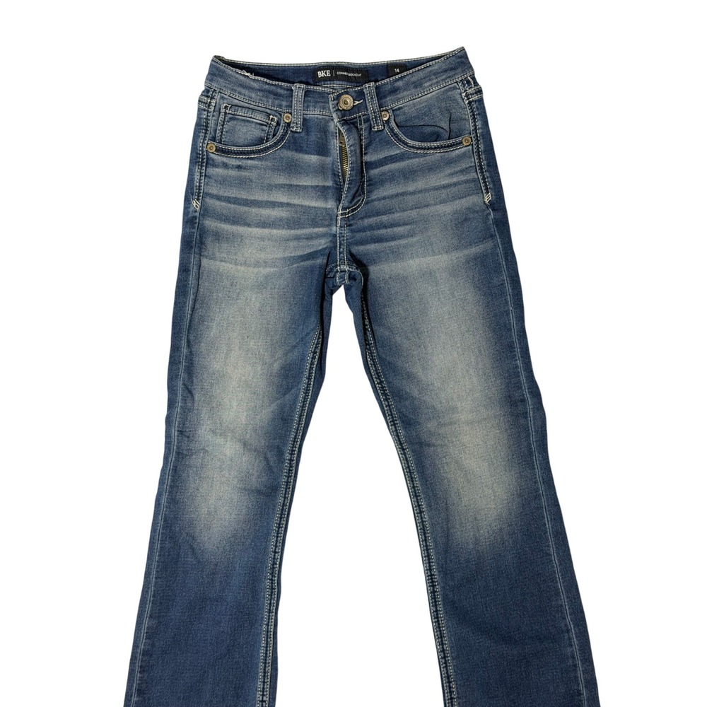BKE Conner Bootcut Jeans Medium Wash Blue Denim Size 14 Slim Fit Whiskered